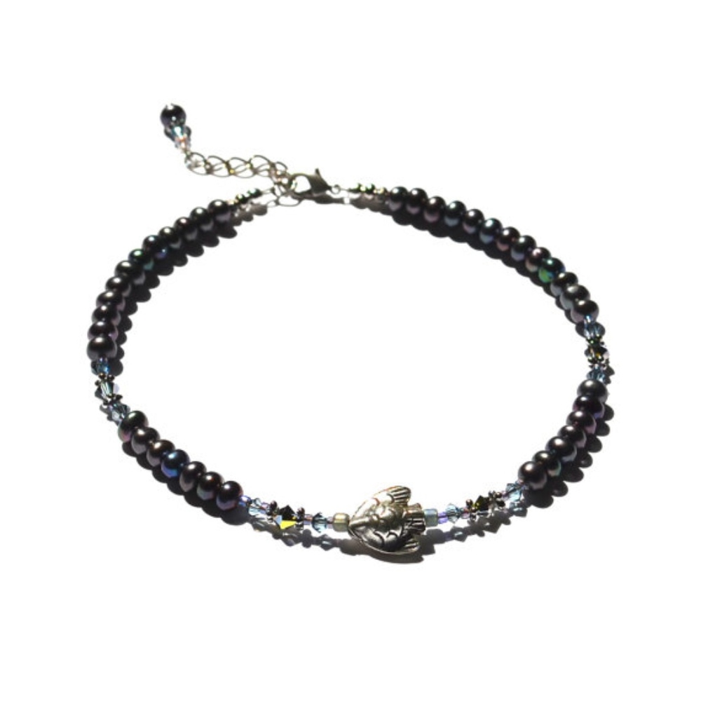Ankle Bracelet Sterling Silver Pearls Angel Fish